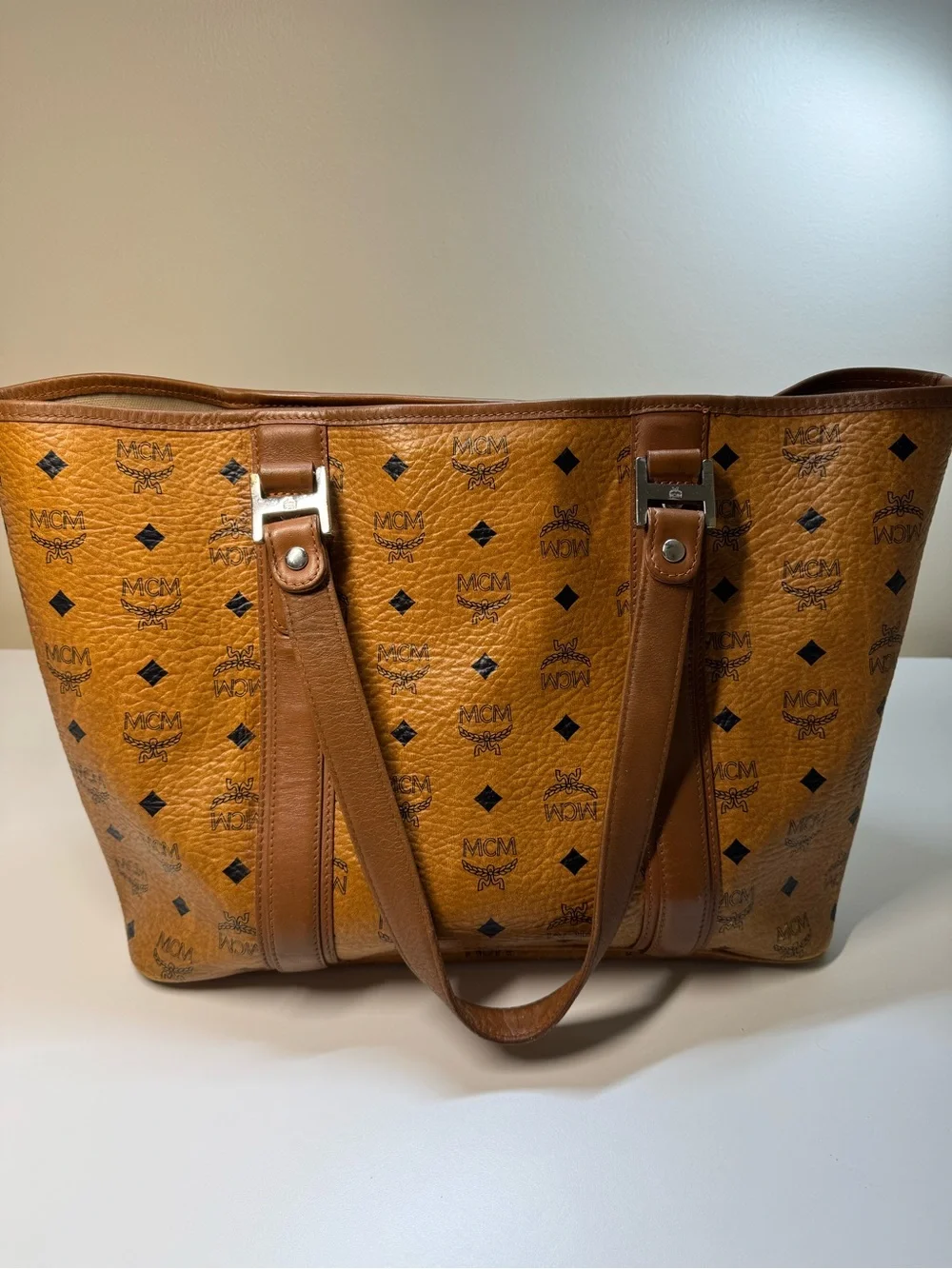 MCM Vintage Cognac Visetos Large Tote Bag